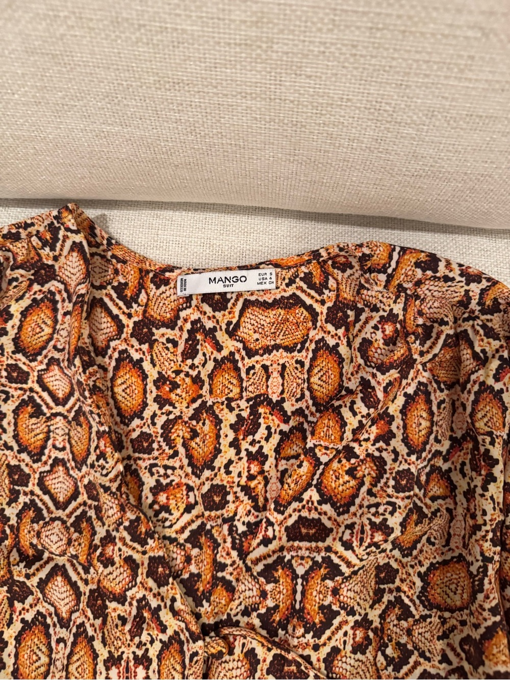 Mango Women's Snake-Print Wrap Blouse in Brown and Orange